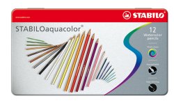 Caja metálica con 12 lápices de color acuarelables Aquacolor.