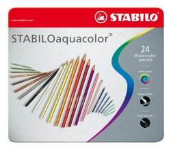 Caja metálica con 24 lápices de color acuarelables Aquacolor.
