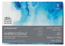 Winsor & Newton: bloc para acuarela con 20 hojas de 25,4 x 35,6 cm, 300 g/m2, grano fino