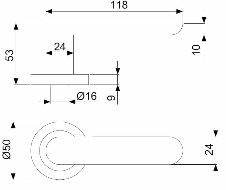 Jeu de poignées modèle Bunbury aluminium niquel avec rosace Ø50mm. - Item1