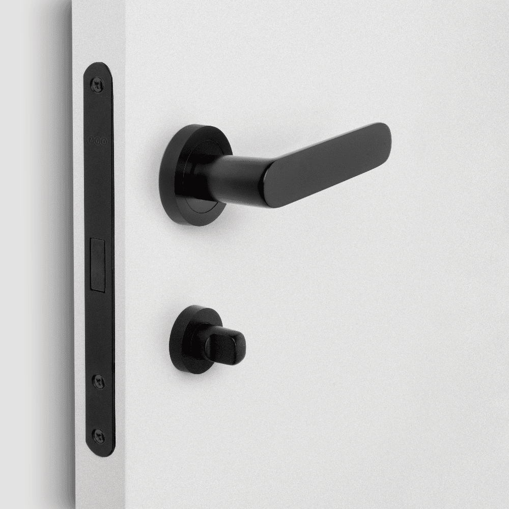Jeu de poignées modèle Bunbury aluminium noir avec rosace Ø50mm. - Item1
