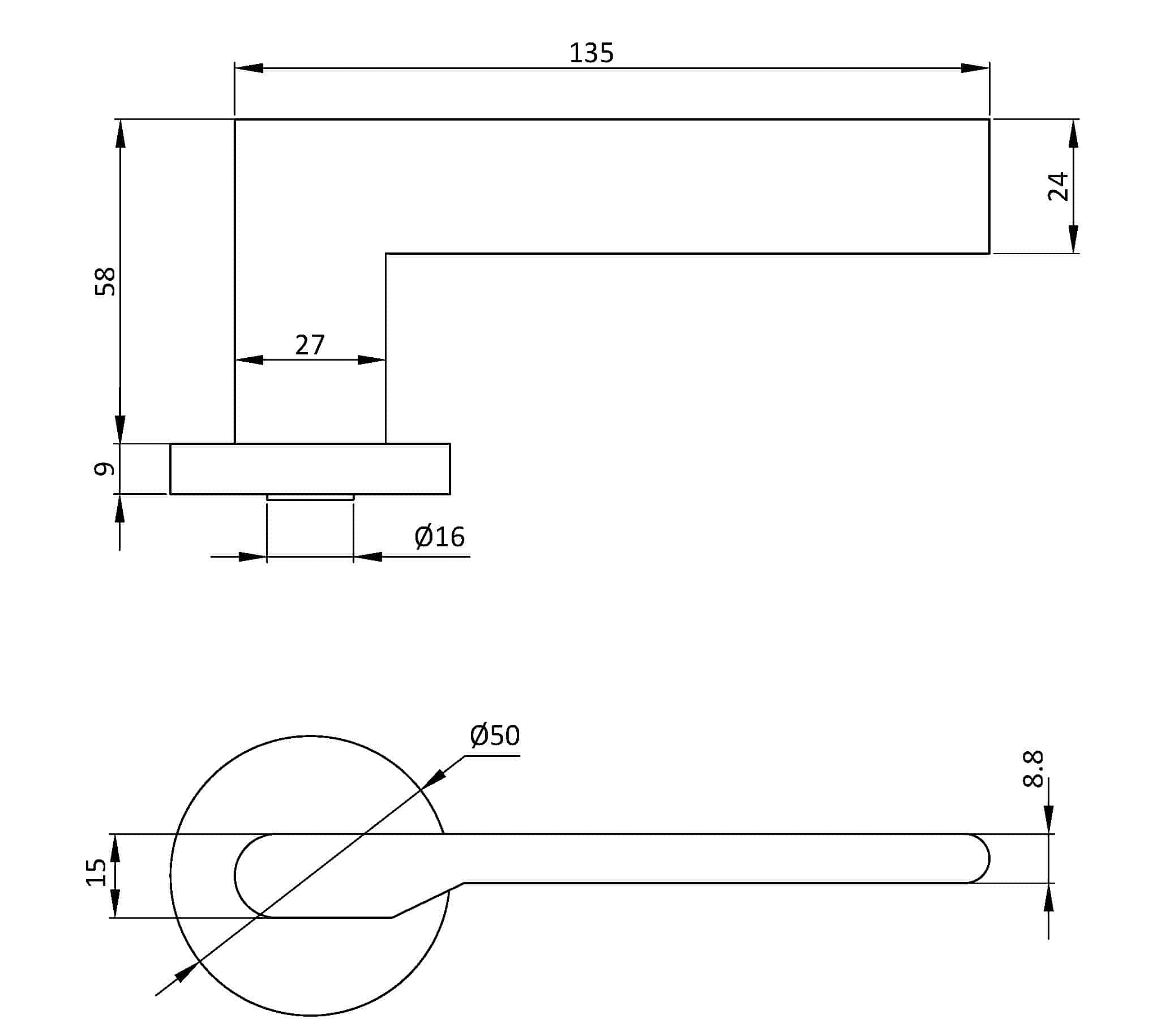 Juego de manilla modelo Albury Inox Niquel con roseta redonda de Ø52 de espesor 6mm. - Ítem1