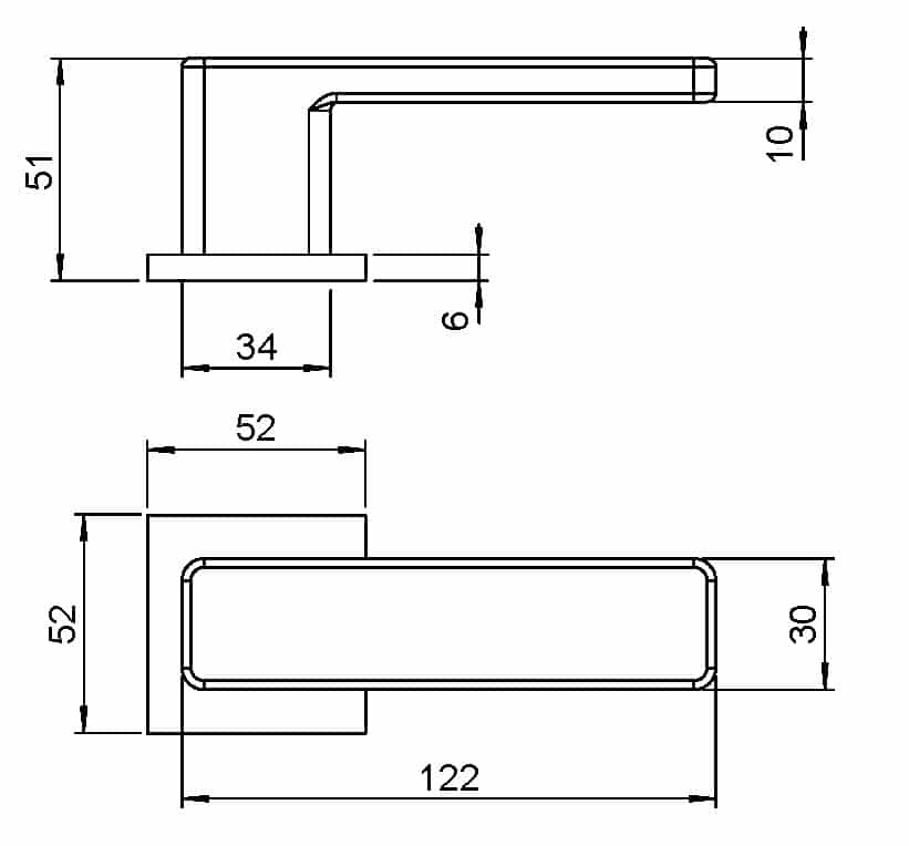Juego de manilla modelo Nelson aluminio niquel con roseta cuadrada de 52x52x6mm - Ítem1