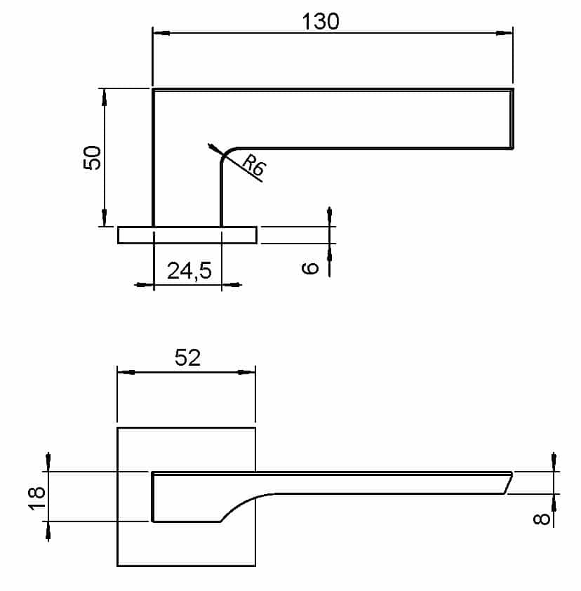 Juego de manillas modelo Fraser aluminio con roseta cuadrada de 52x52x6mm. - Ítem1