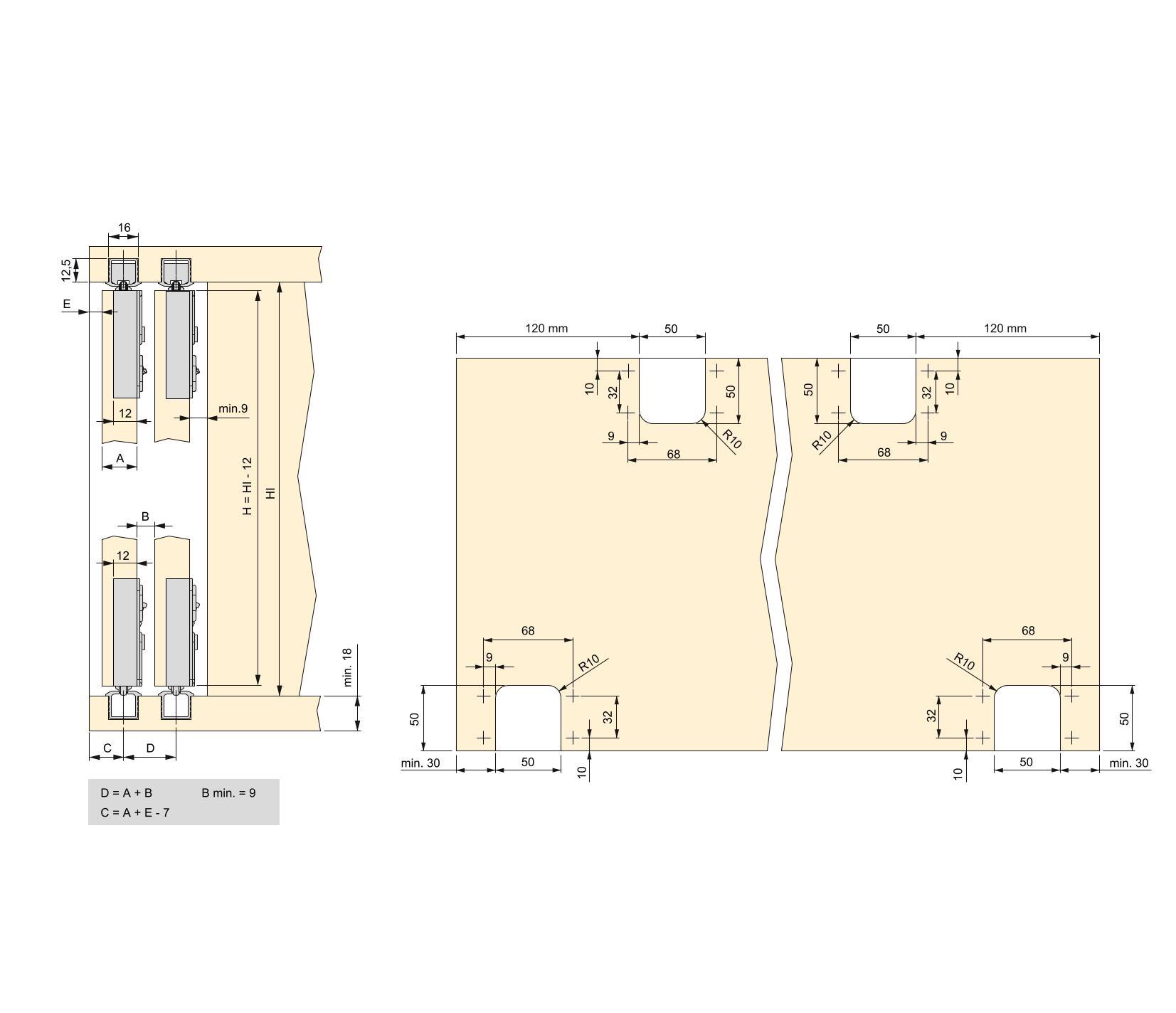 Emuca Kit de ferrures pour Flow 2 portes coulissantes et armoire à fermeture souple avec rails encastrés 2,35m, panneaux non inclus, Anodisé mat - Item6