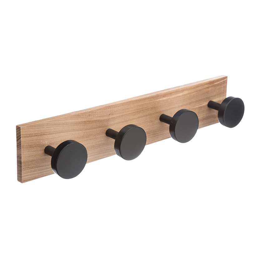 PERCHA PARED MADERA 4 POMOS NEGROS