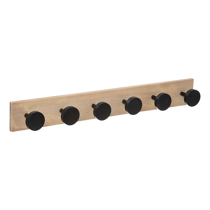 PERCHA PARED MADERA 6 POMOS NEGROS