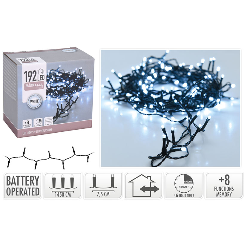 Guirlande LED d'extérieur à piles, 192 leds , 14,5 m