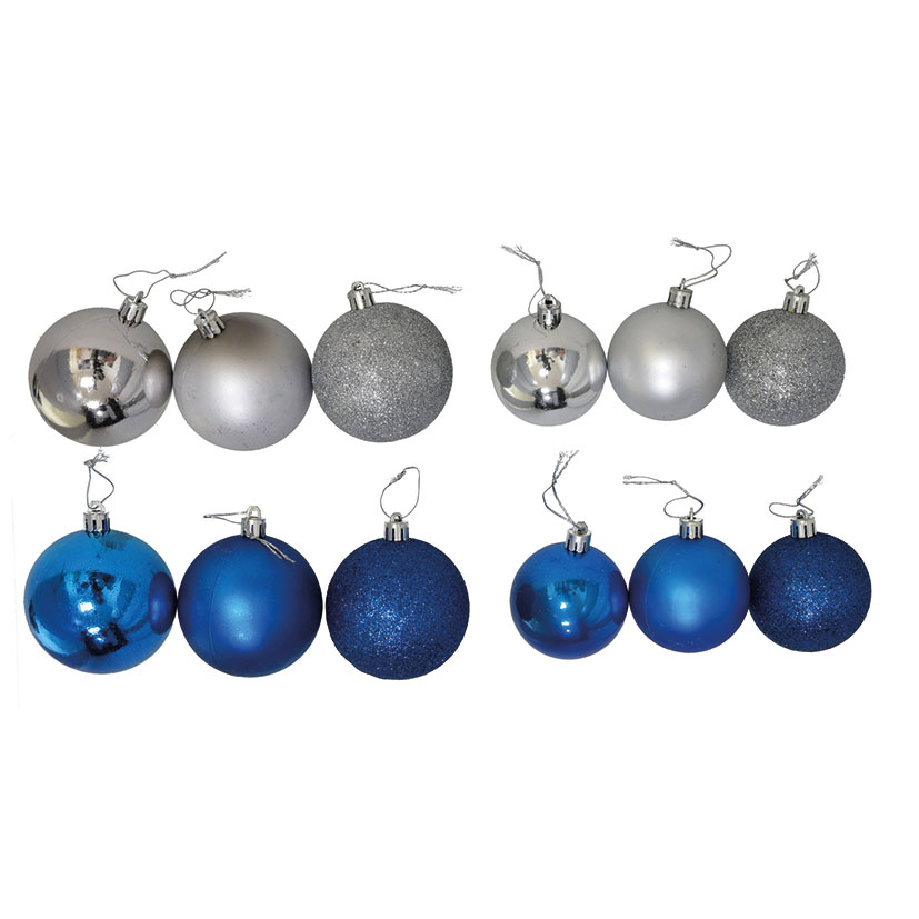 PACK 24 BOLAS 6 CM. AZUL/PLATA
