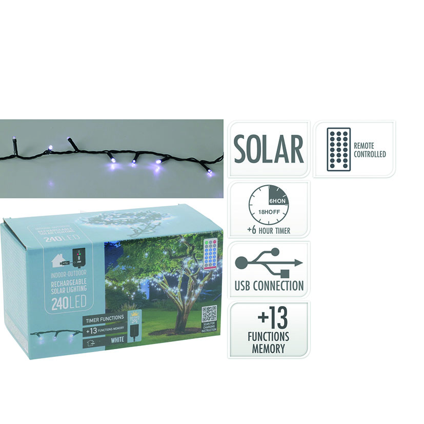 GUIRNALDA 240 LED SOLAR 10M. LUZ BLANCA