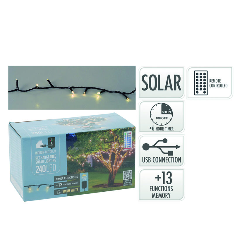 GUIRNALDA 240 LED SOLAR 10M. LUZ CALIDA
