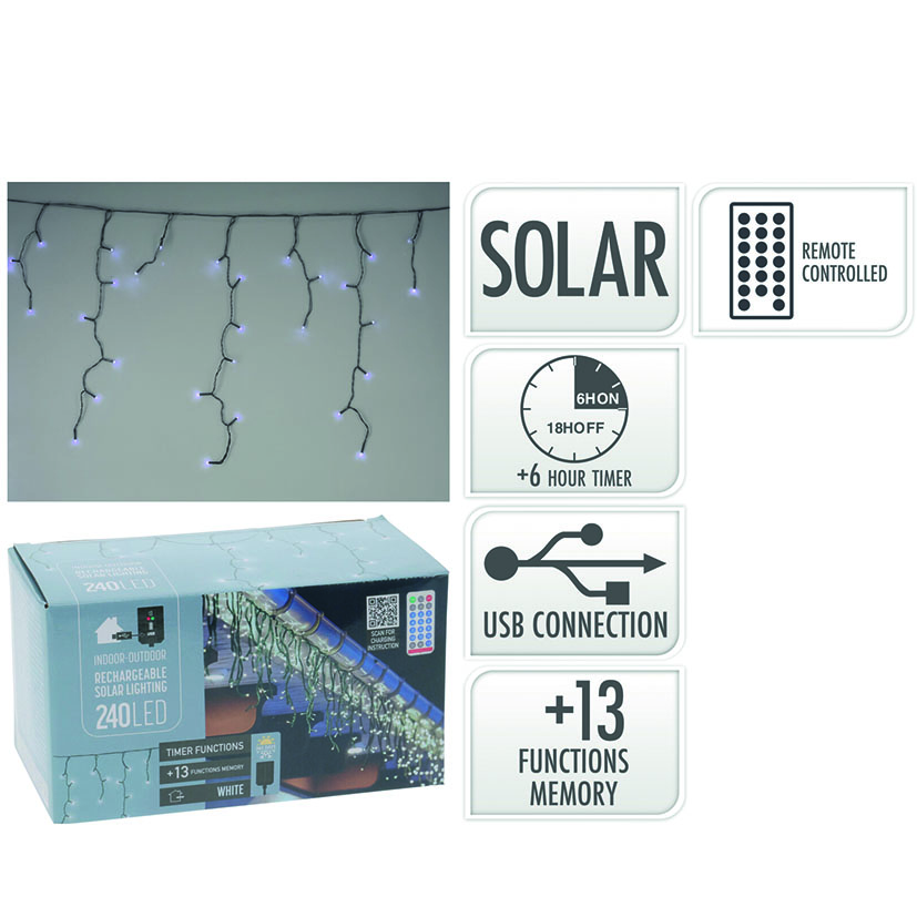 CORTINA 240 LED SOLAR LUZ BLANCA