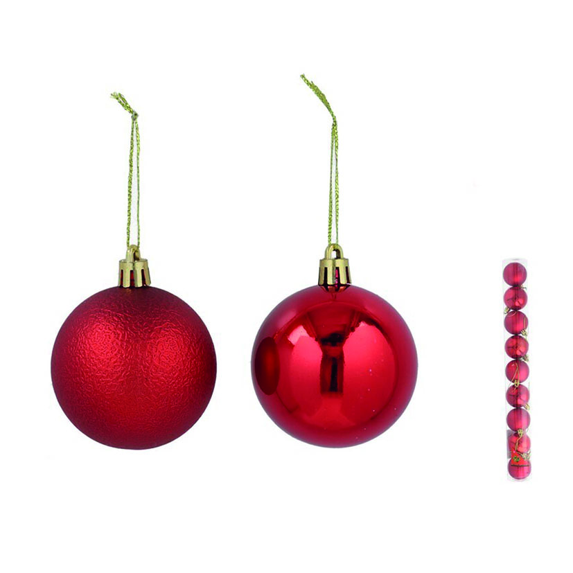Tube de 9 boules de Noël rouges Ø5 cm