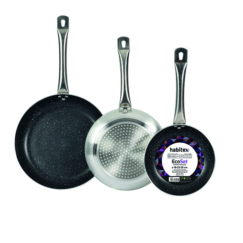 Lot de 3 poêles HABITEX Ecoset 18-22-26 cm.