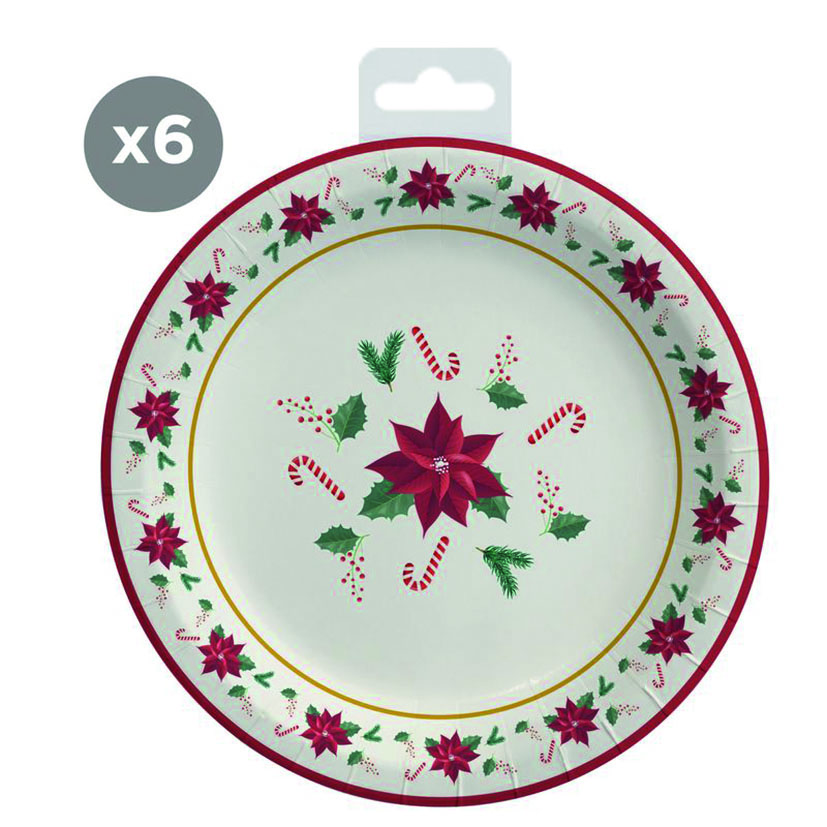 Assiette en carton Ø 23 de Noël 6 unités