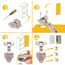 Emuca Lot de 20 charnières droites X91 à fermeture amortie avec embases à visser, Hauteur 0, Acier, Nickelé - Item7
