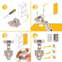 Emuca Lot de 20 charnières coudées X91 à fermeture amortie avec embases à visser, Hauteur 0, Acier, Nickelé - Item6