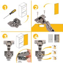 Emuca Lote de 20 bisagras codo X91 con cierre suave y suplementos para atornillar, Altura 0, Acero, Titanio - Ítem4