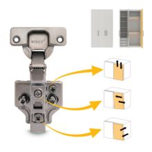 Emuca Lote de 20 bisagras codo X91 con cierre suave y suplementos Euro, Altura 0, Niquelado, Titanio - Ítem1