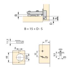 Emuca Lote de 20 bisagras rectas X92N y suplementos de montaje mixto, Diámetro 5x9.5mm, Altura 0, Acero, Niquelado - Ítem2