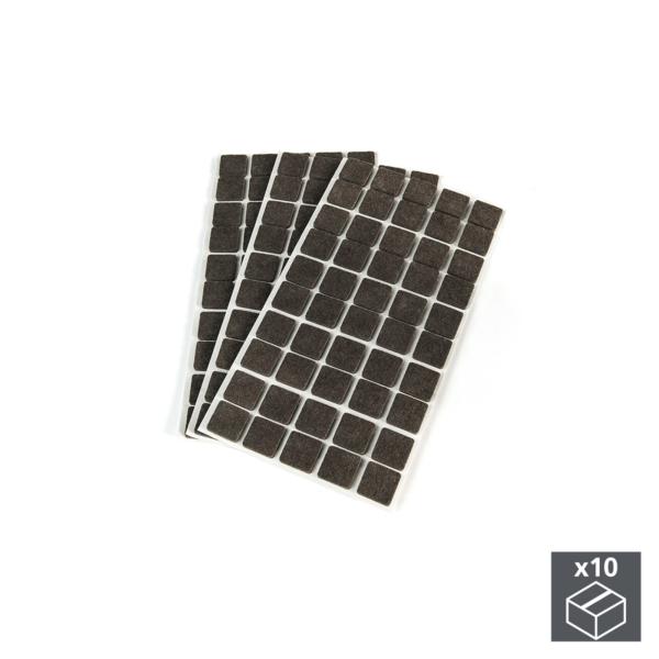 Lote de 10 bolsas de 150 fieltros autoadhesivos Emuca cuadrados 20 x 20 mm