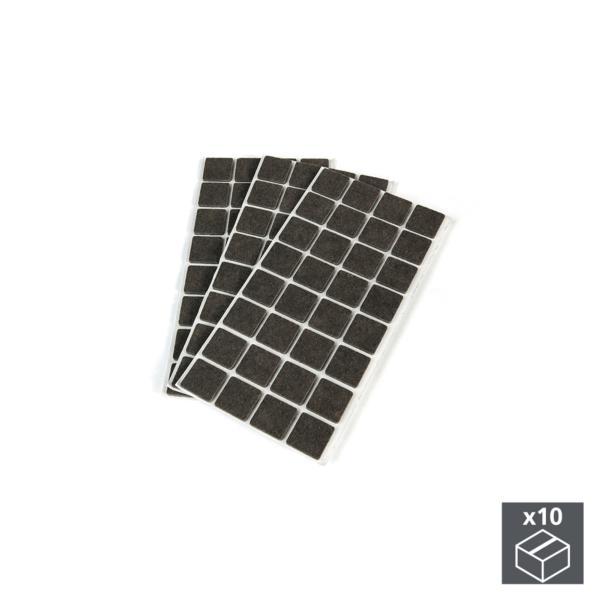 Lote de 10 bolsas de 96 fieltros autoadhesivos Emuca cuadrados 25 x 25 mm