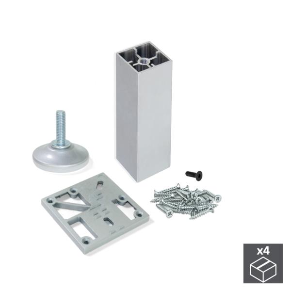 Kit de 4 pies para mueble Prisma Emuca altura 130 mm en aluminio anodizado mate