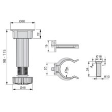 Emuca Lote de 10 kits de pies niveladores para mueble Bone, con base premontada, altura 100mm, regulable 98-115mm, Plástico, Negro - Ítem3