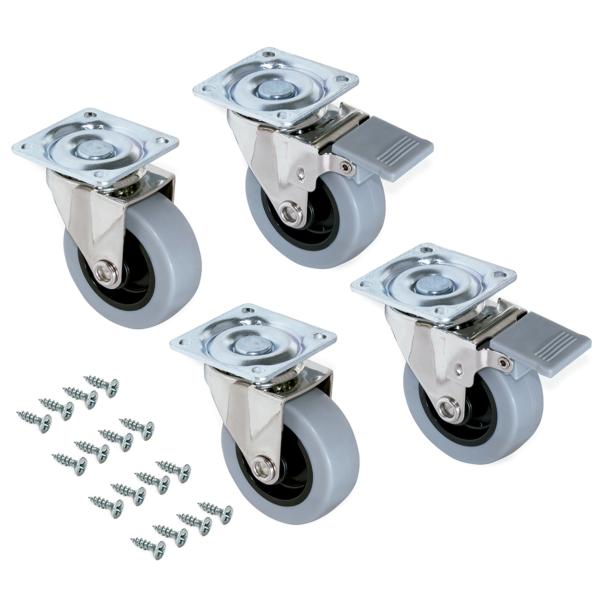Kit de 4 ruedas Slip 2 Emuca de D. 75 mm con placa de montaje y rodamiento de bolas
