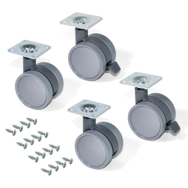 Kit de 4 ruedas Bowl Emuca de D. 50 mm con placa de montaje y rodamiento de bolas