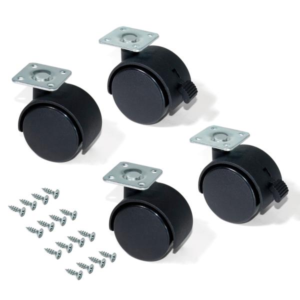 Kit de 4 ruedas para cajonera Emuca de D. 50 mm con placa de montaje y rodamiento de bolas