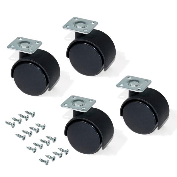 Kit de 4 ruedas para cajonera Emuca de D. 30 mm con placa de montaje y rodamiento de bolas