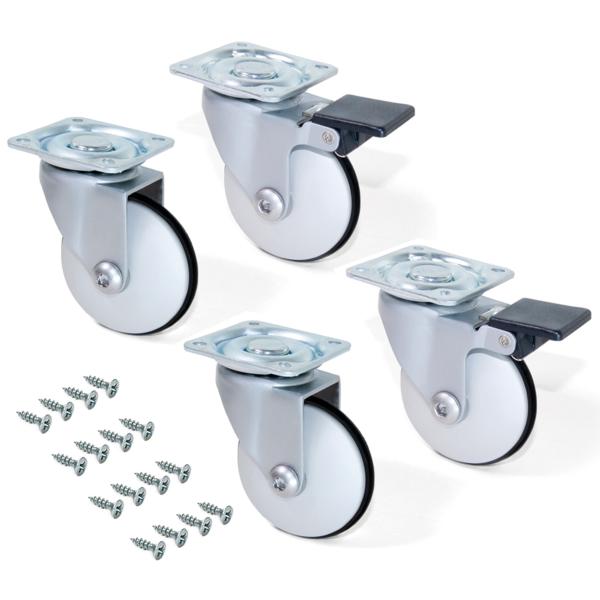 Kit de 4 ruedas Slip Emuca de zamak de D. 50 mm con placa de montaje y rodamiento de bolas