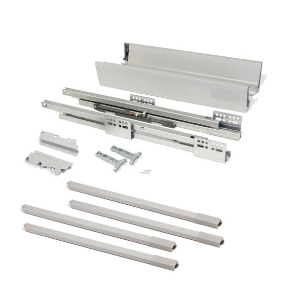 Kit de cajón exterior Vantage-Q Emuca altura 204 mm y profundidad 450 mm con barandillas