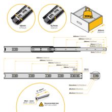 Emuca Lote de 5 juegos de guías para cajones, de bolas, altura 45mm, profundidad 600mm, extracción total, Negro - Ítem3