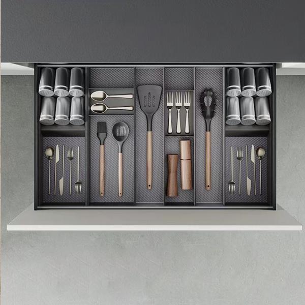Emuca Organizador inclinado Orderbox para cajón, 150x470mm, Acero y Madera, Gris antracita
