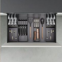 Emuca Porte-couteaux Orderbox pour tiroir, 150x470 mm, Gris anthracite, Acier et Bois - Item