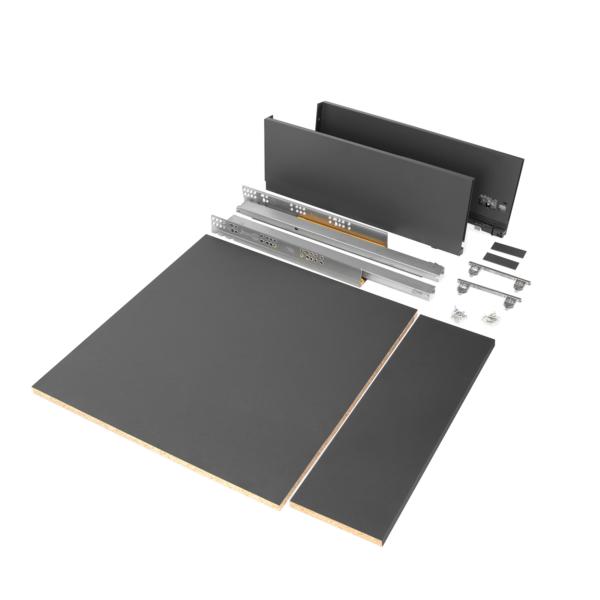 Emuca Kit de cajón para cocina o baño Vertex de altura 178mm con tableros incluidos, módulo 600mm, Gris antracita