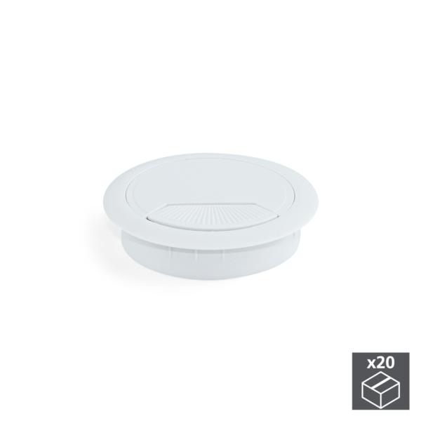 Emuca Tapa pasacables circular, D. 60 mm, para encastrar, Plástico, Blanco, 20 ud.