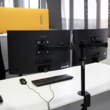 Emuca Soportes de monitor para mesa inclinables y giratorios 360, Doble, Acero, Pintado negro - Ítem4