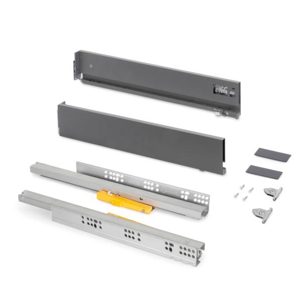 Emuca Cajón exterior Vertex Push Sincro con regulación 3D de altura 93mm, 40kg, profundidad 350mm, Acero, Gris antracita