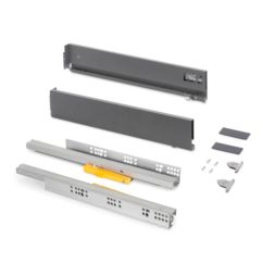 Emuca Cajón exterior Vertex Push Sincro con regulación 3D de altura 93mm, 40kg, profundidad 400mm, Acero, Gris antracita