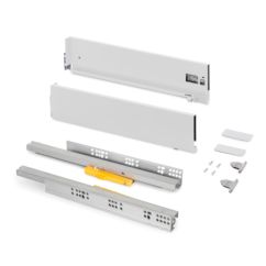Emuca Cajón exterior Vertex Push Sincro con regulación 3D de altura 131mm , 40kg, profundidad 350mm, Acero, Pintado blanco