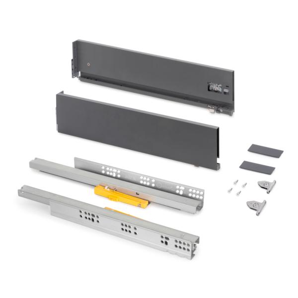 Emuca Cajón exterior Vertex Push Sincro con regulación 3D de altura 131mm, 40kg, profundidad 350mm, Acero, Gris antracita