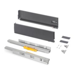 Emuca Cajón exterior Vertex Push Sincro con regulación 3D de altura 131mm, 40kg, profundidad 350mm, Acero, Gris antracita