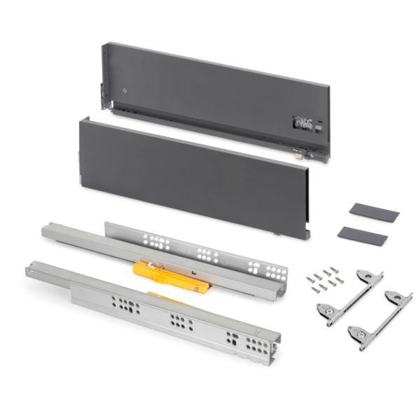 Emuca Cajón exterior Vertex Push Sincro con regulación 3D de altura 178mm, 40kg, profundidad 400mm, Acero, Gris antracita