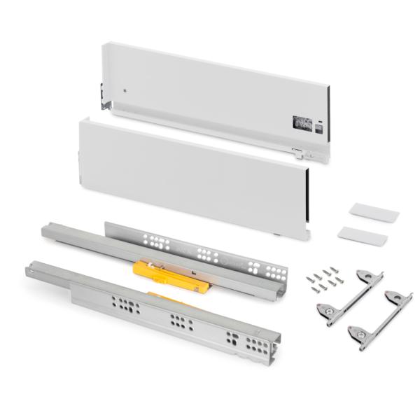 Emuca Cajón exterior Vertex Push Sincro con regulación 3D de altura 178mm , 40kg, profundidad 450mm, Acero, Pintado blanco