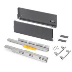 Emuca Cajón exterior Vertex Push Sincro con regulación 3D de altura 178mm, 40kg, profundidad 450mm, Acero, Gris antracita
