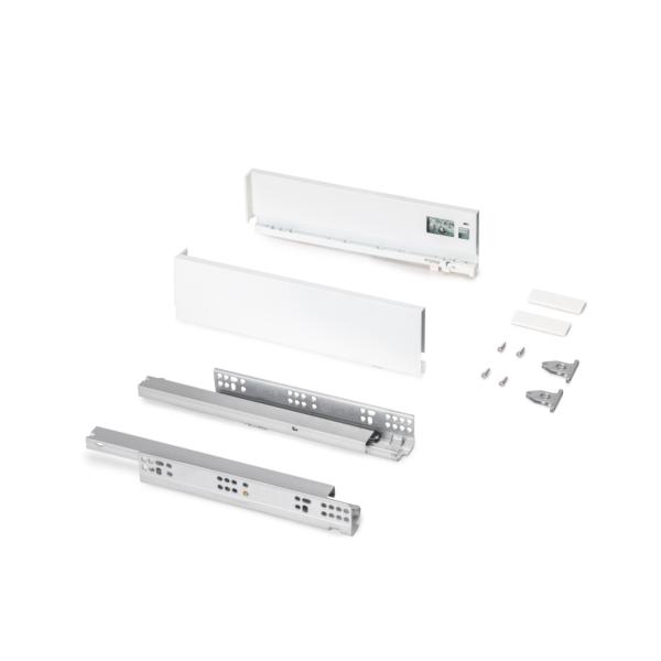 Emuca Cajón exterior Protone 30kg con guías de extracción total y cierre suave, Altura 93mm, profundidad 350mm, Acero, Pintado blanco