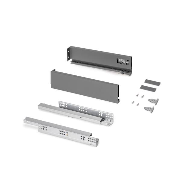 Emuca Cajón exterior Protone 30kg con guías de extracción total y cierre suave, Altura 93mm, profundidad 350mm, Acero, Gris antracita